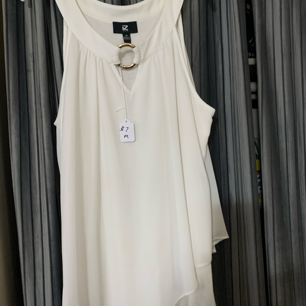 White Sleeveless Top with Gold Ring Detail